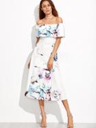 Romwe Floral Fold Over Bardot Circle Dress