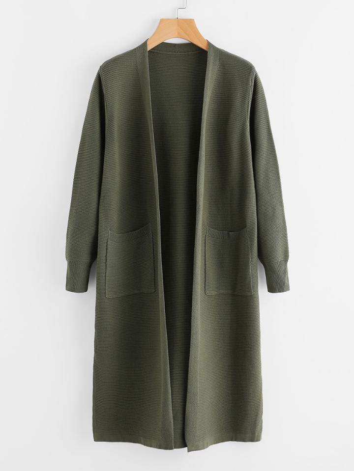 Romwe Slit Side Horizontal Rib Longline Sweater Coat