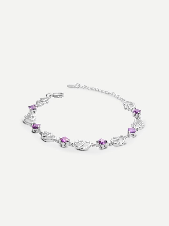Romwe Silver Rhinestone Heart-shaped Bracelet