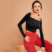 Romwe Square Neck Ribbed Knit Tee