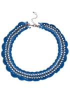 Romwe Blue Scalloped Crochet Rhinestone Choker