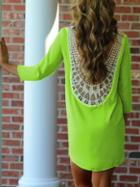 Romwe Neon Green Lace Crochet Shift Dress