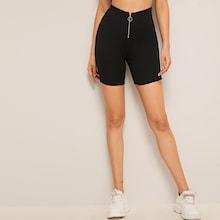 Romwe O-ring Half Zipper Fly Rib-knit Cycling Shorts