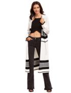 Romwe Black And White Long Sweater Cardigan