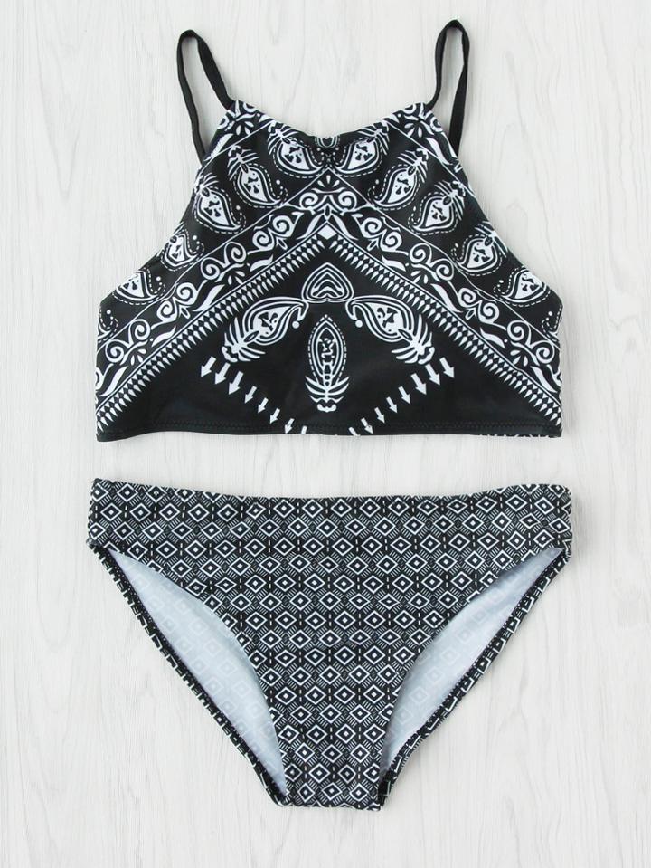 Romwe Tribal Print Beach Bikini Set