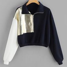 Romwe Plus Quarter Zip Cut And Sew Panel Sweatshirt