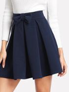 Romwe Bow Front Box Pleated Textured Skirt