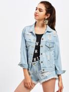 Romwe Ripped O-ring Detail Denim Jacket