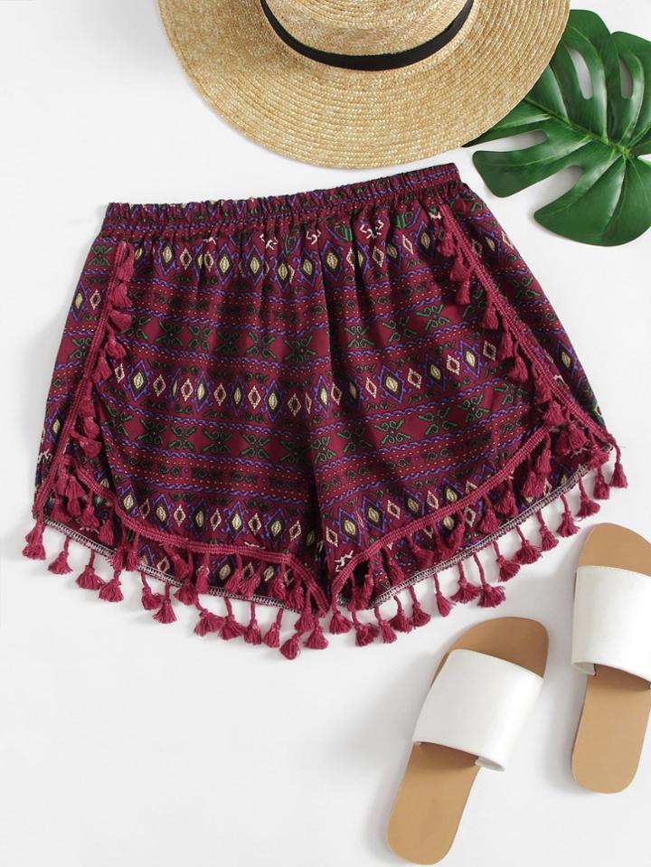 Romwe Ethnic Fringe Shorts