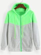 Romwe Color Block Raglan Sleeve Drawstring Hooded Sweatshirt