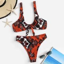 Romwe Retro Print Bikini Set