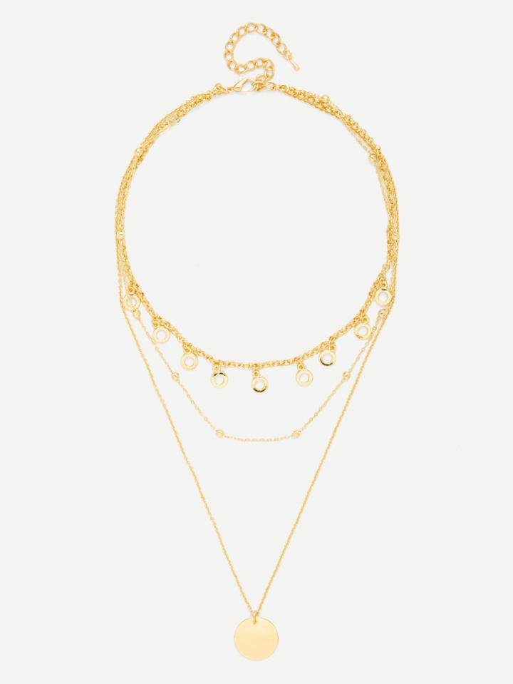 Romwe Round Pendant Link Necklace With Ring Charm
