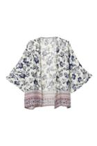 Romwe Floral Print Batwing Sleeves Buttonless Cardigan