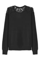 Romwe Lace Panel Sheer Black Jumper