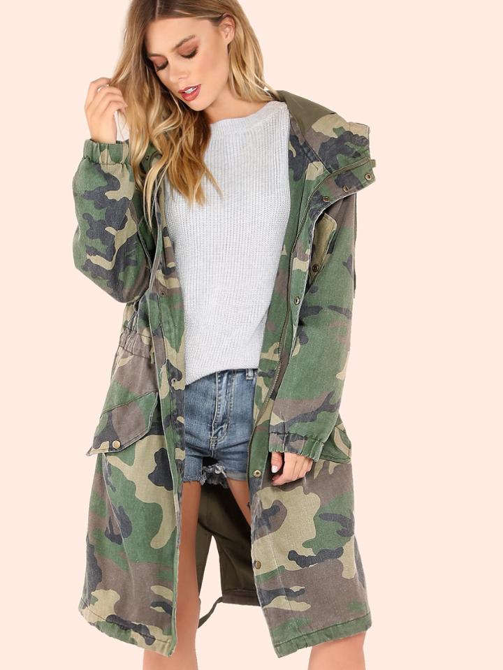 Romwe Oversized Camo Utility Jacket Camouflage