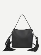 Romwe Double Tassel Pu Shoulder Bag With Handle