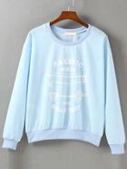 Romwe Blue Letters Print Sweatshirt