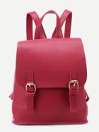 Romwe Red Pu Double Buckle Flap Backpack
