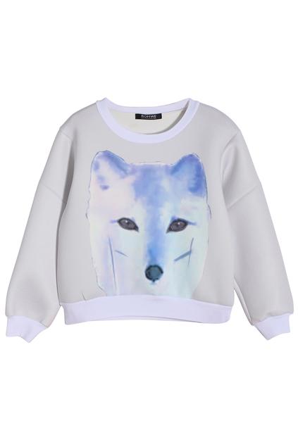 Romwe Wolf Head White Sweatshirt