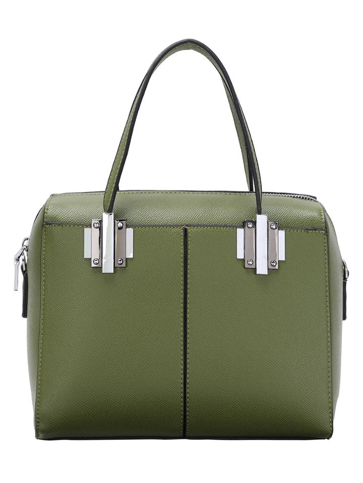 Romwe Metallic Featured Handle Top Zip Satchel Bag