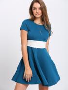 Romwe Blue Color Block A Line Dress
