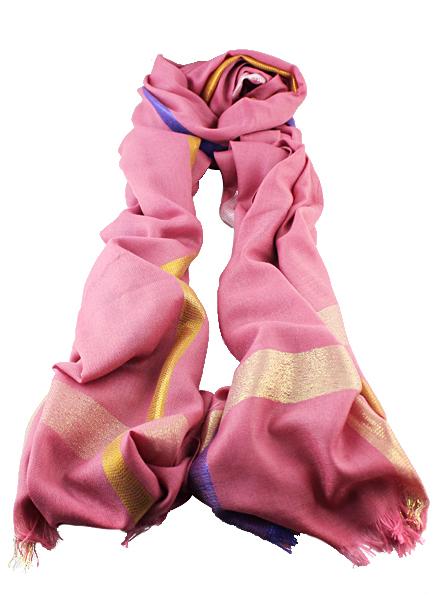 Romwe Tassel Striped Pink Scarf
