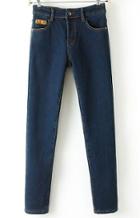 Romwe Pockets Denim Navy Pant