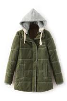 Romwe Green Hoodied Casual Coat