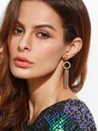 Romwe Gold Plated Circle Straight Bar Drop Earrings