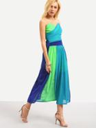 Romwe Color Block Ruched Bandeau Dress