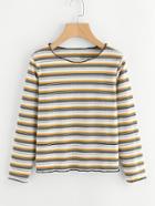Romwe Contrast Striped Ribbed Tee