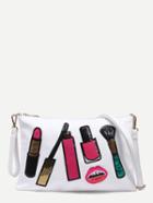 Romwe White Sequin Lipstick Patch Wristlet With Strap