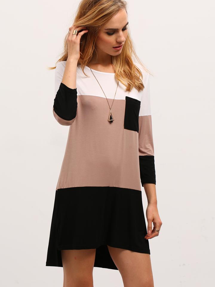 Romwe Black White Color Block Pockets Dress