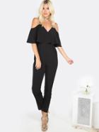 Romwe Cold Shoulder Flare Jumpsuit Black