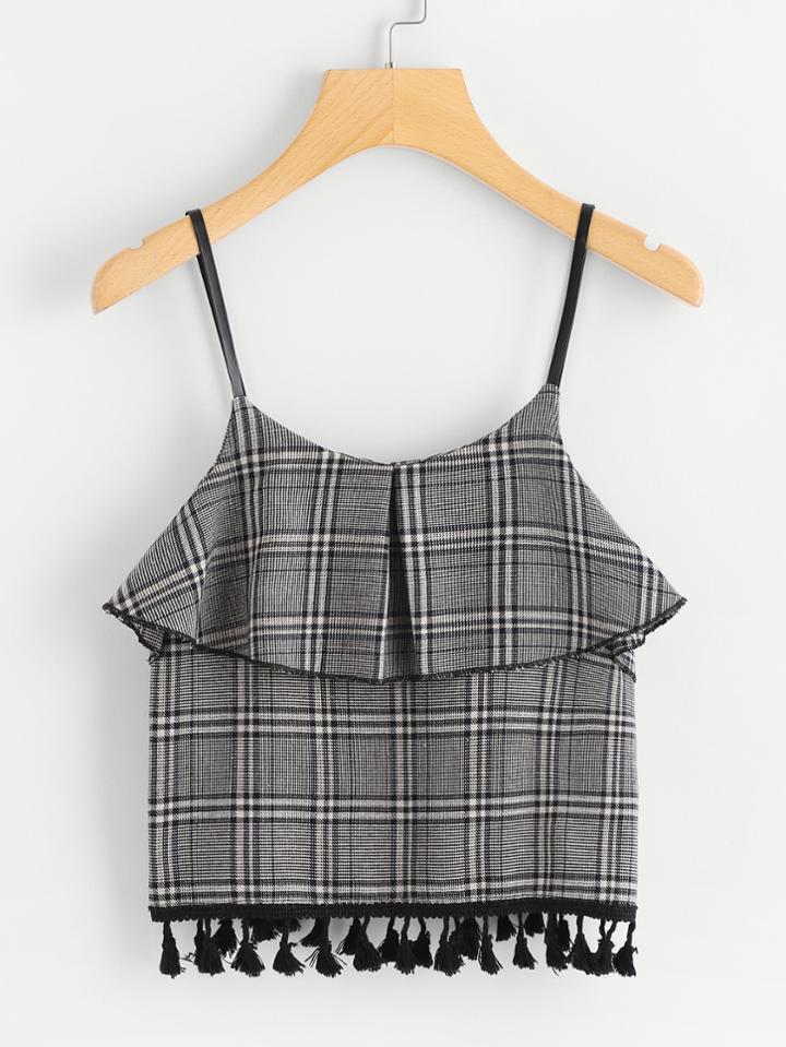 Romwe Tiered Trim Fringe Hem Cami Top