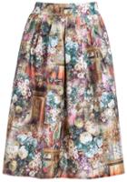 Romwe Floral Print Midi Yellow Skirt