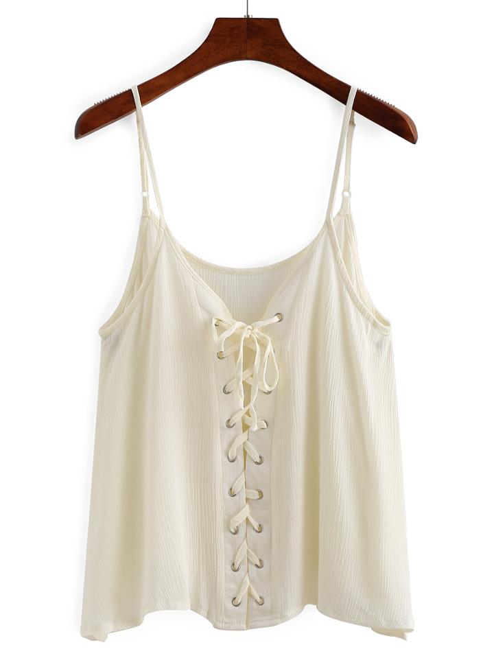 Romwe Lace-up Front Cami Top