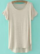 Romwe Apricot Short Sleeve High Low T-shirt
