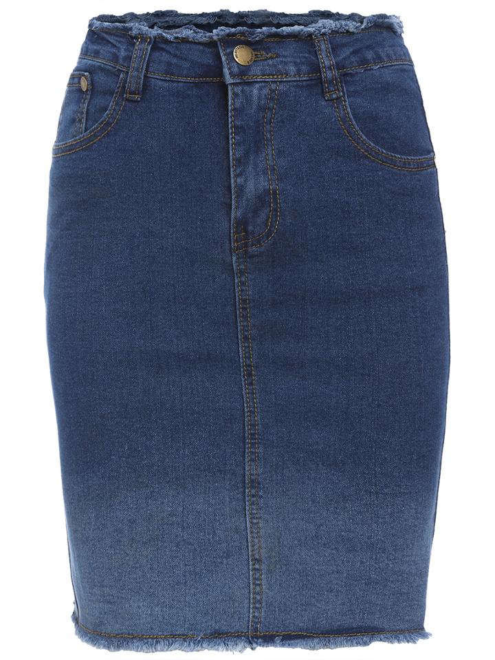 Romwe Frayed Ombre Split Denim Skirt