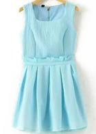 Romwe Square Neck Zipper Top With Flare Blue Skirt