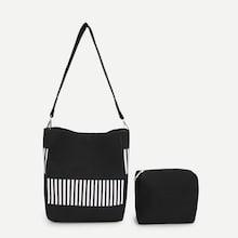 Romwe Striped Shoulder Bag With Inner Pouch