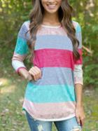 Romwe Color-block Striped Long T-shirt