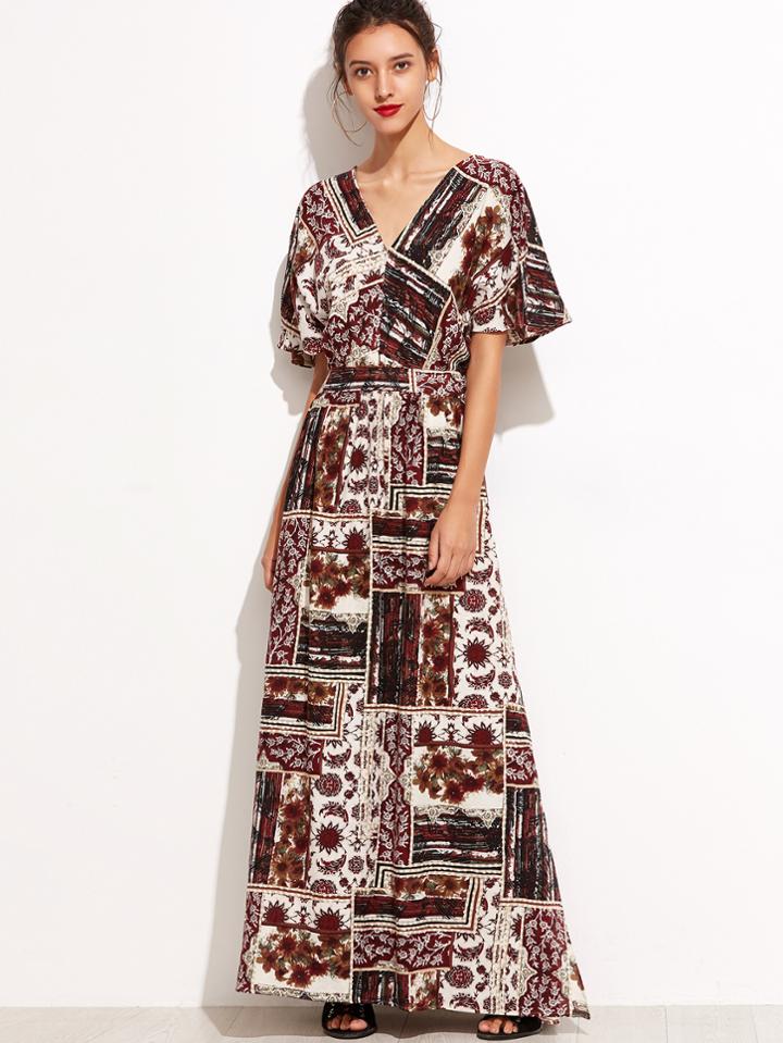 Romwe Tribal Print Split Side Maxi Dress