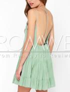Romwe Green Aqua Spaghetti Strap Backless Dress