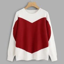 Romwe Two Tone Heart Pattern Sweater