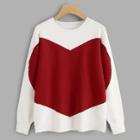 Romwe Two Tone Heart Pattern Sweater