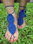 Romwe Royal Blue Crochet Mittens Anklets