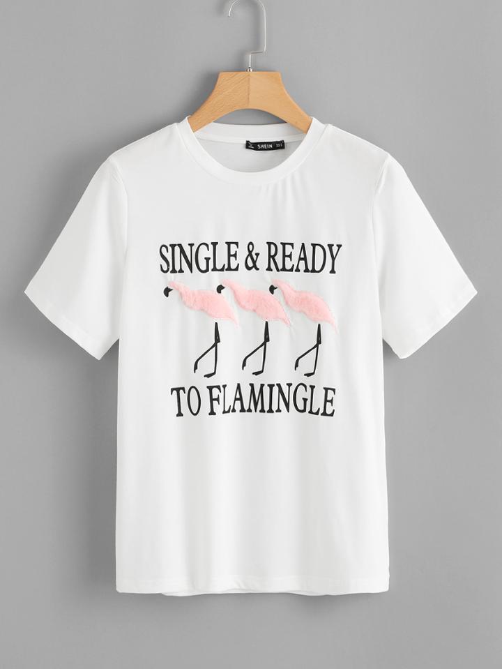Romwe Contrast Faux Fur Mixed Print Tee