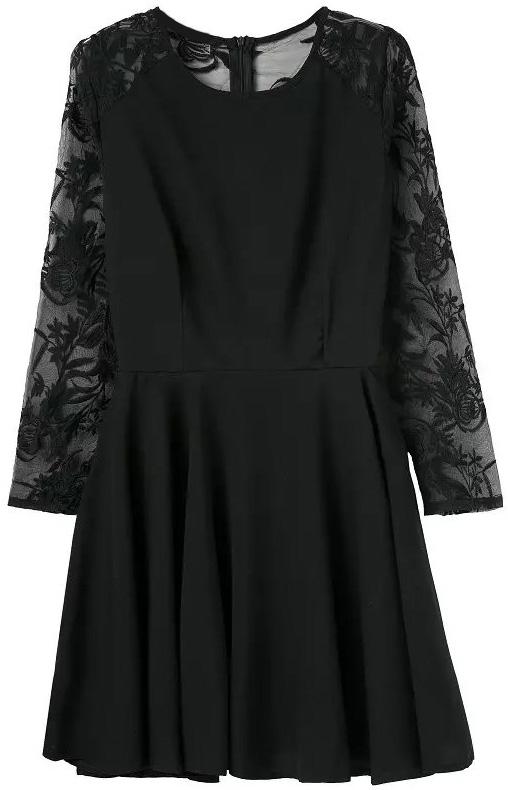 Romwe Long Sleeve Organza Insert Pleated Dress