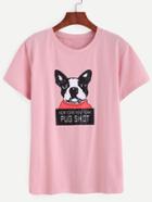 Romwe Pink Dog Print T-shirt
